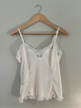 Vintage Mel-Lin white lace satin camisole top retro coquette bridal lingerie